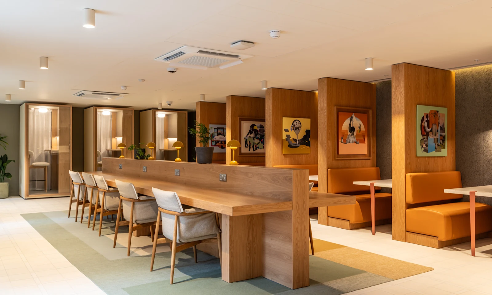 The work-from-home space, with a long table and chairs